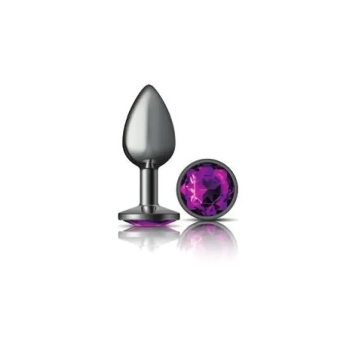 Cheeky Charms Gunmetal Round Butt Plug w Purple Jewel Small Cheeky Charms Anal