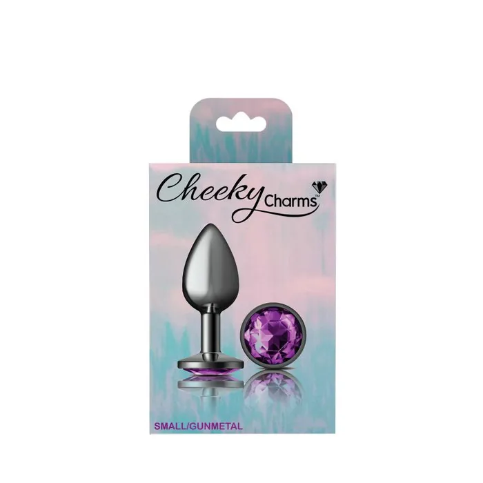 Cheeky Charms Gunmetal Round Butt Plug w Purple Jewel Small Cheeky Charms Anal