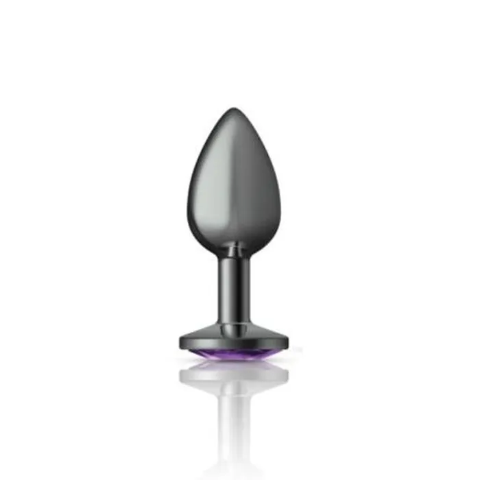 Cheeky Charms Gunmetal Round Butt Plug w Purple Jewel Small Cheeky Charms Anal