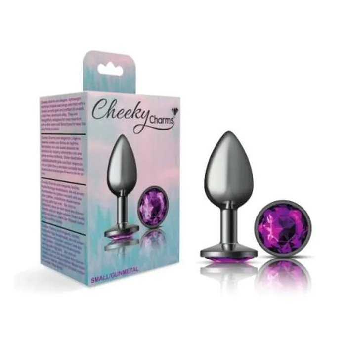 Cheeky Charms Gunmetal Round Butt Plug w Purple Jewel Small Cheeky Charms Anal