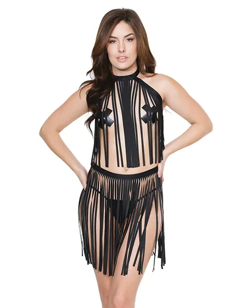 Anal Coquette International Play Darque Fringe Harness Top Skirt Black Os