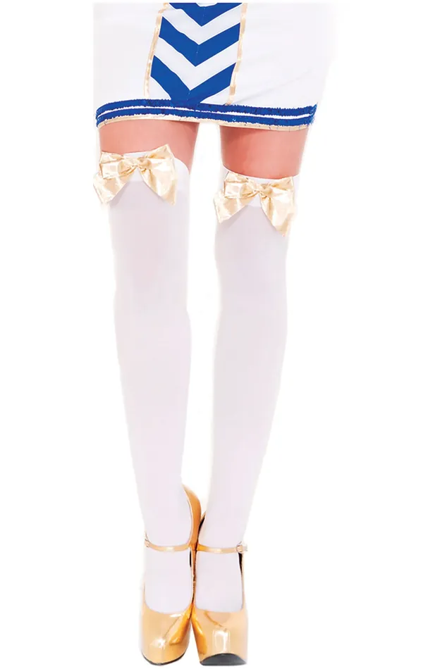 Music Legs Vibrators Satin Bow Opaque Thigh Hi