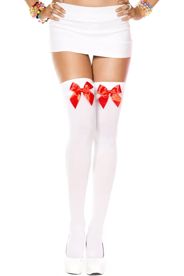 Music Legs Vibrators Satin Bow Opaque Thigh Hi