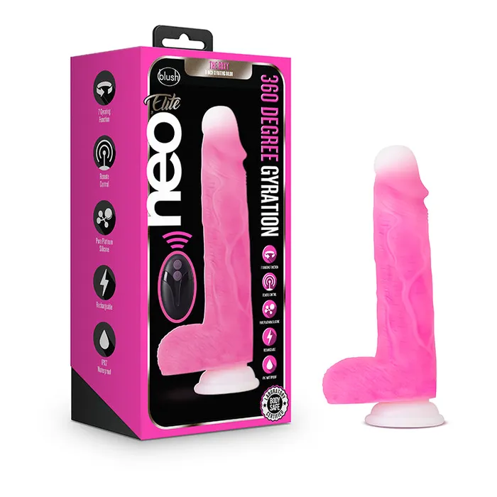 Nalpac Blush Neo Elite Roxy Rechargeable RemoteControlled 8 in Silicone Gyrating Dildo with Balls Suction Cup Pink Female Sex Toys