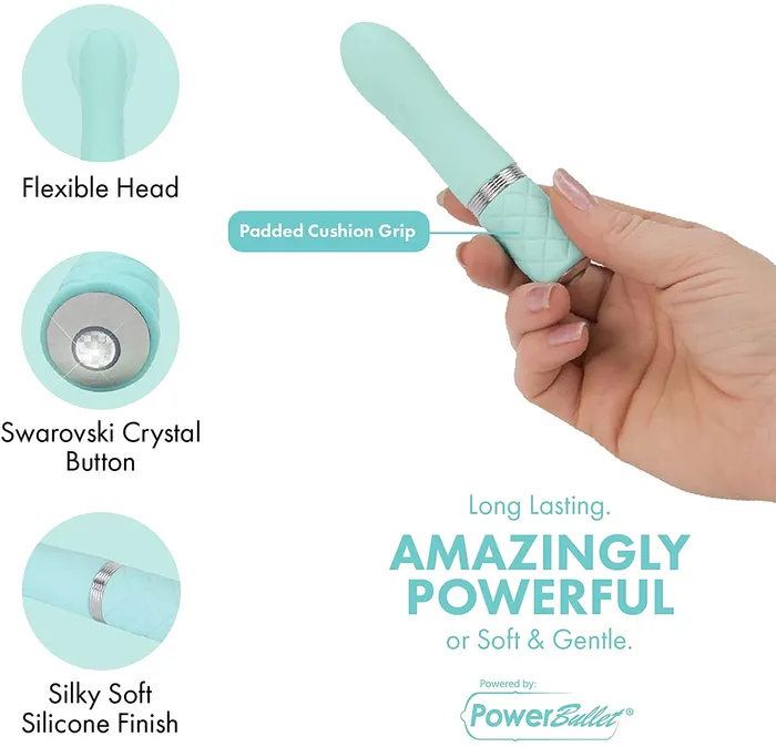 AAPD Female Sex Toys Pillow Talk FLIRTY Powerful Rechargeable Mini Bullet Vibrator with Swarovski Crystal Teal Tiffany Blue