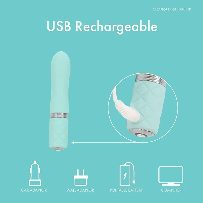 AAPD Female Sex Toys Pillow Talk FLIRTY Powerful Rechargeable Mini Bullet Vibrator with Swarovski Crystal Teal Tiffany Blue