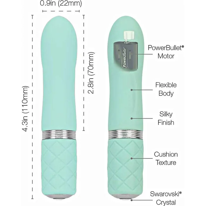 AAPD Female Sex Toys Pillow Talk FLIRTY Powerful Rechargeable Mini Bullet Vibrator with Swarovski Crystal Teal Tiffany Blue