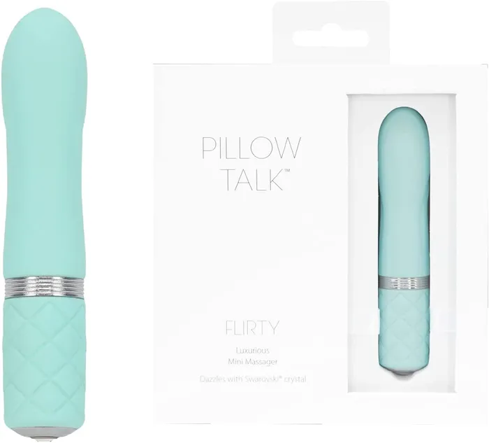 AAPD Female Sex Toys Pillow Talk FLIRTY Powerful Rechargeable Mini Bullet Vibrator with Swarovski Crystal Teal Tiffany Blue