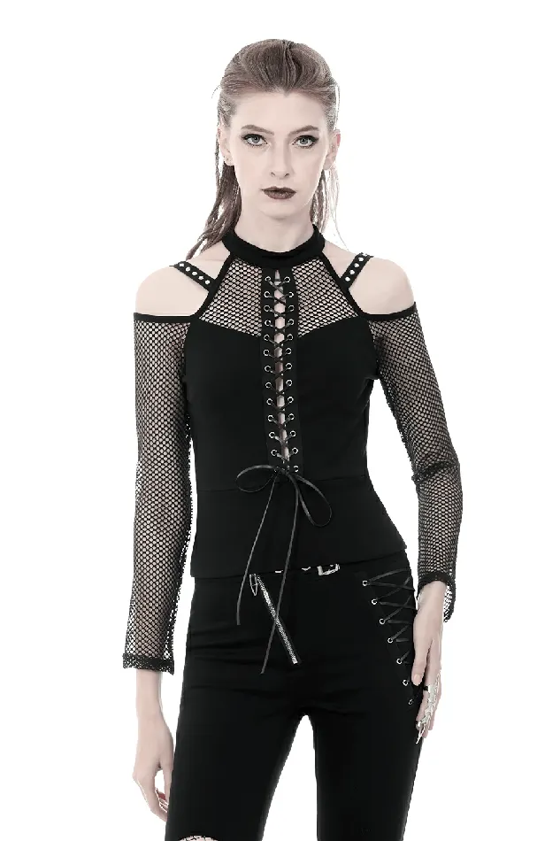 Couples EVEs SECRETS LongSleeved Mesh Top with Sheer Panels and LaceUp Front