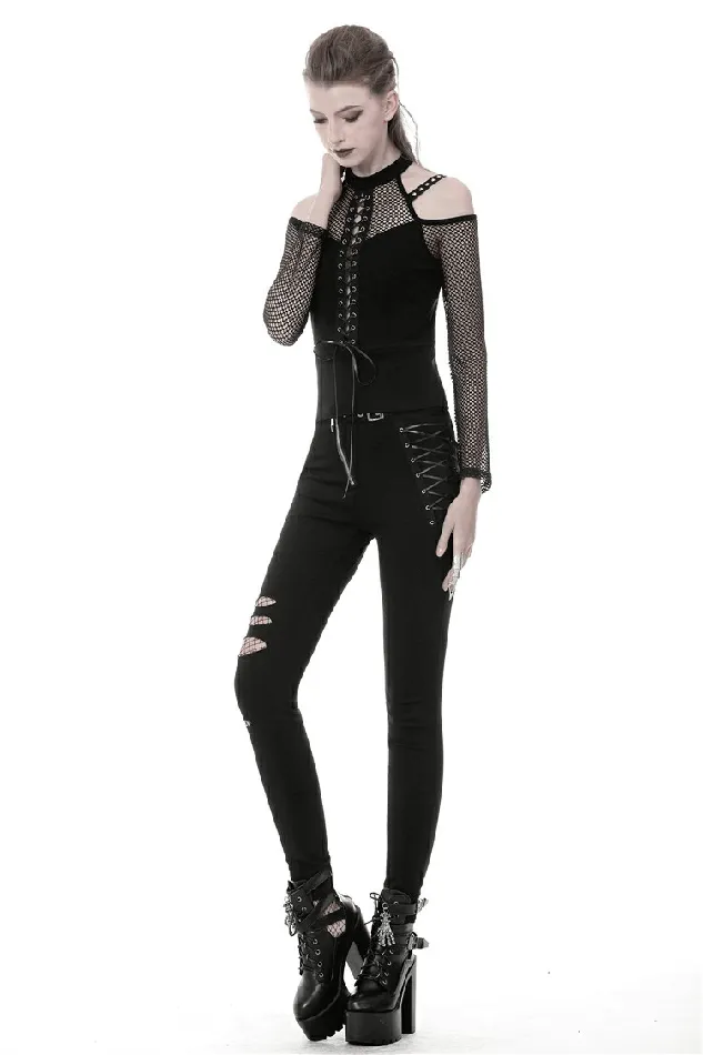 Couples EVEs SECRETS LongSleeved Mesh Top with Sheer Panels and LaceUp Front