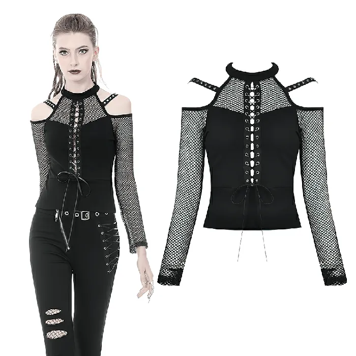 Couples EVEs SECRETS LongSleeved Mesh Top with Sheer Panels and LaceUp Front