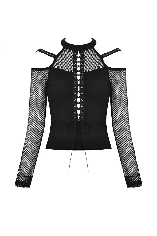 Couples EVEs SECRETS LongSleeved Mesh Top with Sheer Panels and LaceUp Front