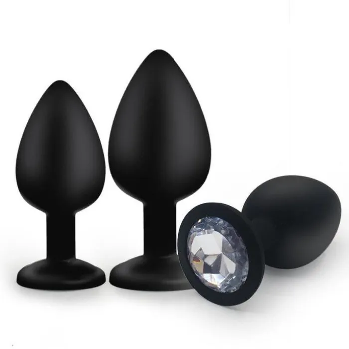 Everyday Sexy Black Silicone Butt Plug with Round Gem Large Clear AotoWholesale China Anal