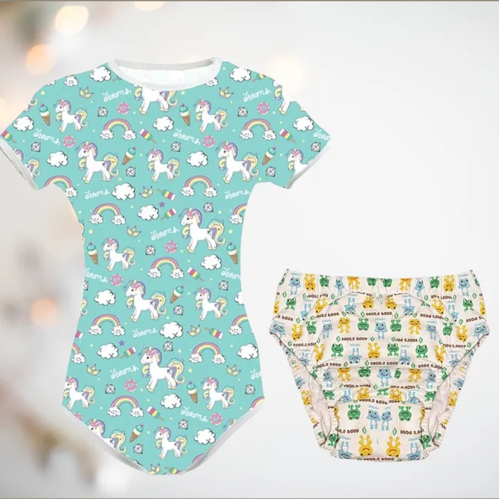 Unicorns Rainbows Baby Body Suit Diaper Set House of Chastity Anal