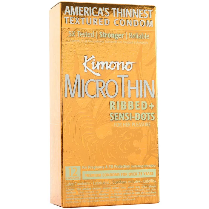 Female Sex Toys Kimono Kimono MicroThin Ribbed SensiDots in 12 Pack