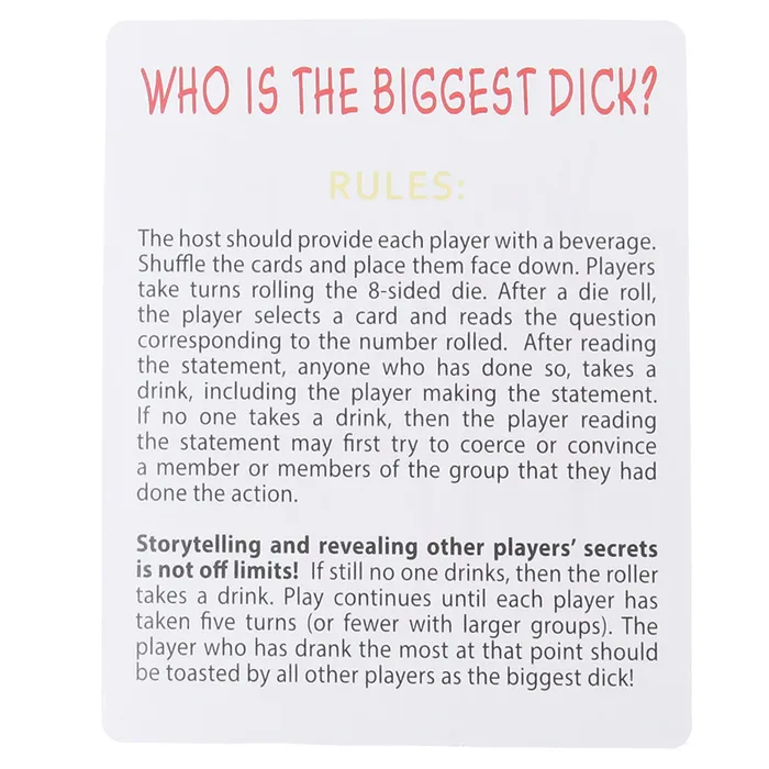 Kheper Games Who Is The Biggest Dick Card Game Games