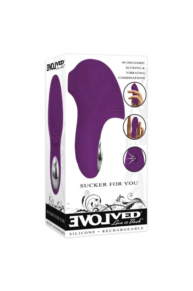 Vibrators Evolved Sucker for You Fingertip Suction Vibrator Purple Evolved