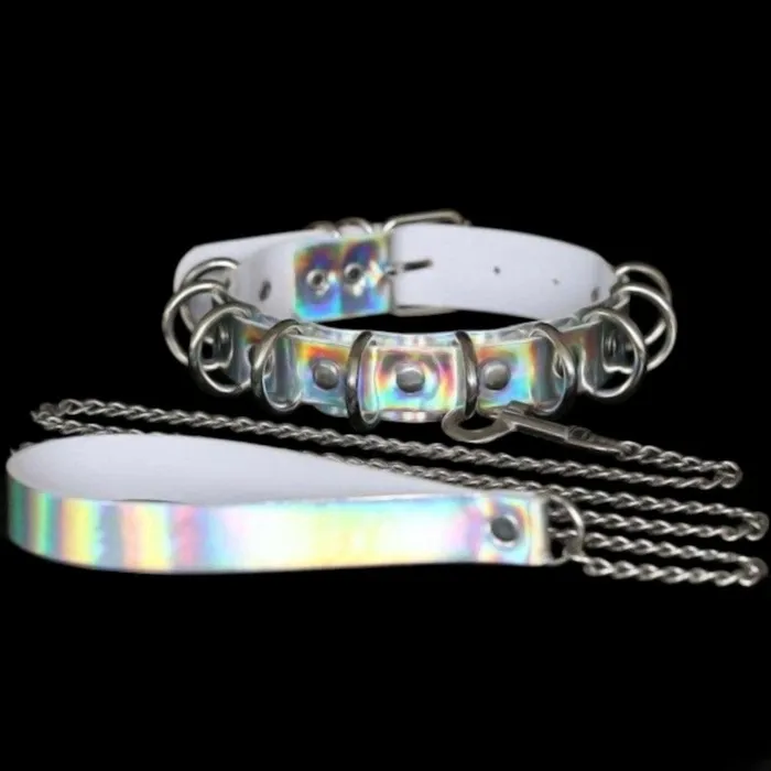 Lovegasm Restraints Total Control Holographic Leather Neck Collar