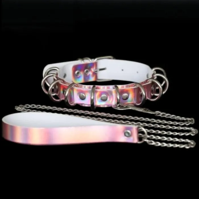 Lovegasm Restraints Total Control Holographic Leather Neck Collar