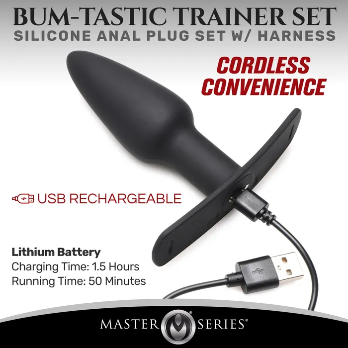 Male Sex Toys Master Series BumTastic 28X Silicone Anal Plug with Comfort Harness and Remote Control