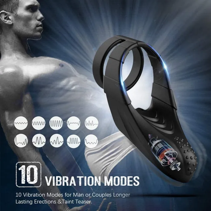 10 Vibration Modes Double Circles with Taint Teaser Cock Ring propinkup Male Sex Toys