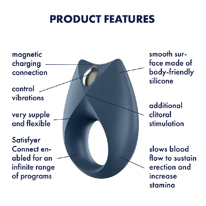Couples Satisfyer Satisfyer Royal One Ring AppControlled Bluetooth Cock Ring Dark Blue