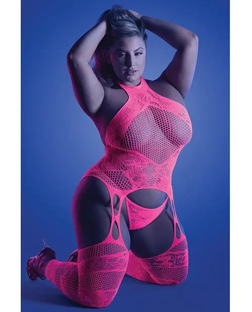 Fantasy Lingerie Vibrators Glow Captivating Halter Bodystocking Gstring Neon Pink Fantasy Lingerie Vibrators Glow Captivating Halter Bodystocking Gstring Neon Pink