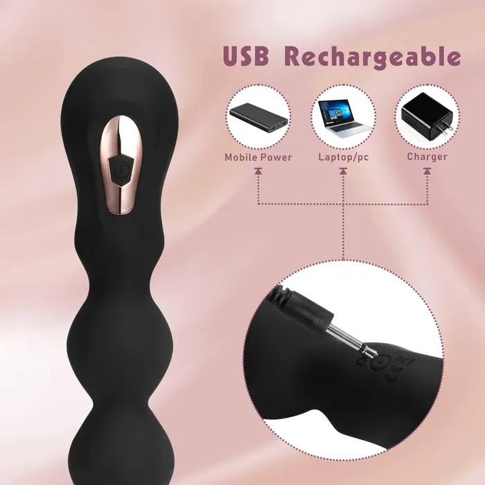 propinkup Anal 7 Frequency Vibration Anal Beads Graduated Design Butt Plug GSpot Vibrator Sex Toy for Man Woman