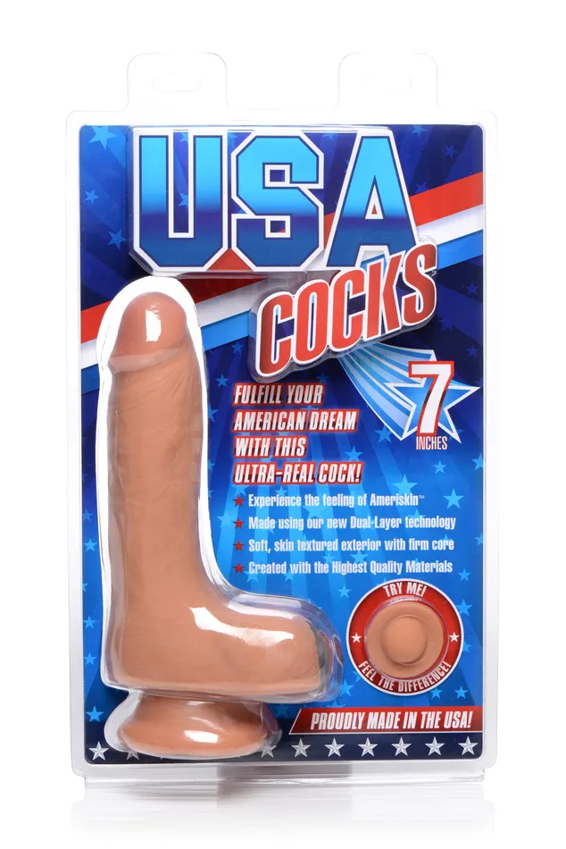 USA Cocks Dildos 7 Inch Ultra Real Dual Layer Suction Cup Dildo Medium Skin Tone