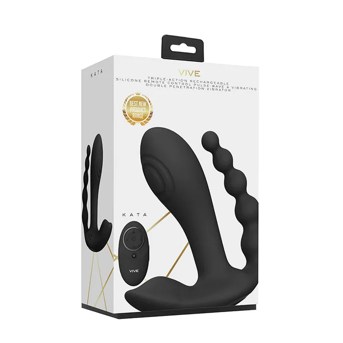 Vibrators VIVE KATA Rechargeable RemoteControlled Triple Motor PulseWave Dual Entry Vibrator Black Shots America LLC Vibrators VIVE KATA Rechargeable RemoteControlled Triple Motor PulseWave Dual Entry Vibrator Black Shots America LLC