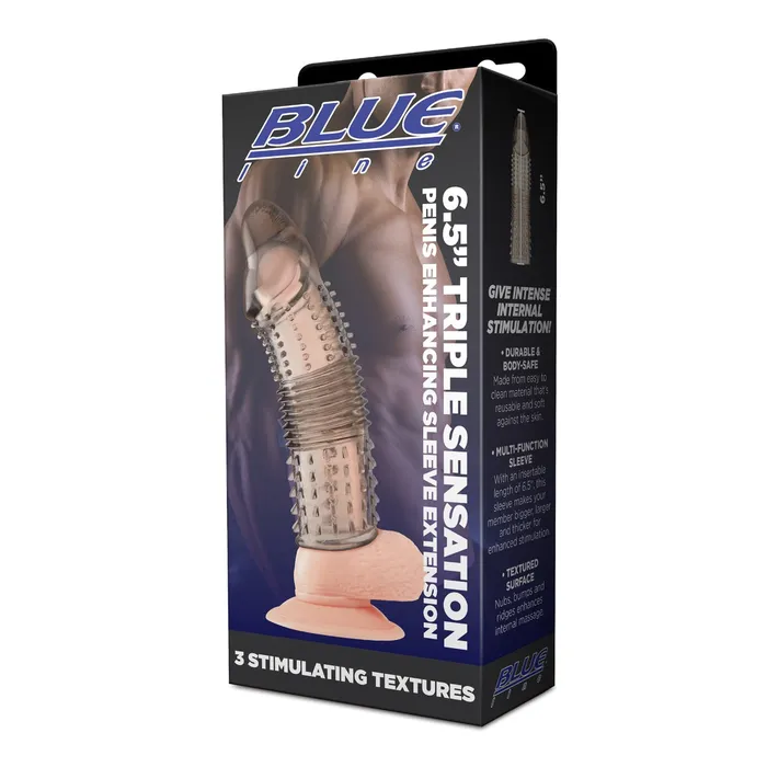 Blue Line Male Sex Toys Blue Line Triple Sensation Penis Enhancing Sleeve Extension 65 Inch