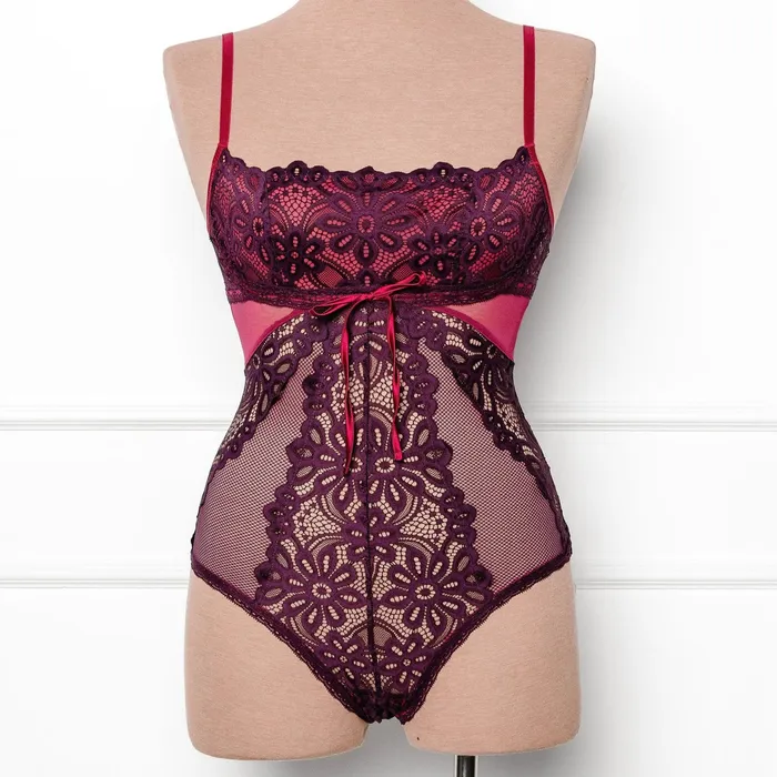 Couples Mentionables Slotted Lace Crotchless Scoop Neck Teddy Sapphire