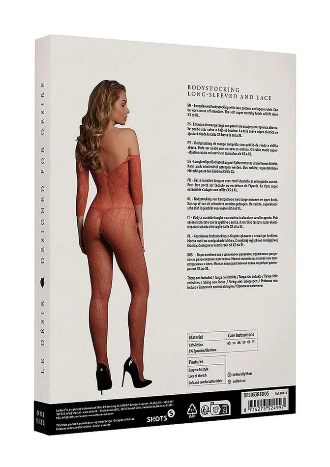 Le Desir Bodystockings Playsuits Le Desir Lace Long Sleeved Bodystocking One Size Sunset Glow Le Desir Bodystockings Playsuits Le Desir Lace Long Sleeved Bodystocking One Size Sunset Glow