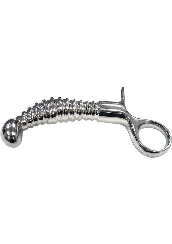 Male Sex Toys Rouge Ribbed Stainless Steel Anal Plug with Handle Rouge