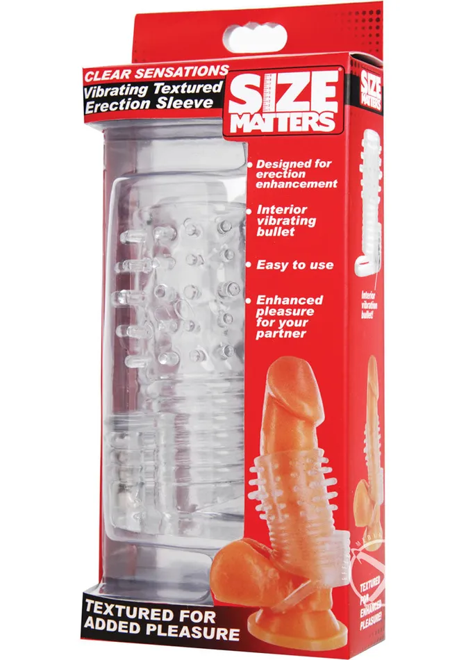 Male Sex Toys Size Matters Clear Sensations Vibrating Textured Erection Sleeve Size Matters