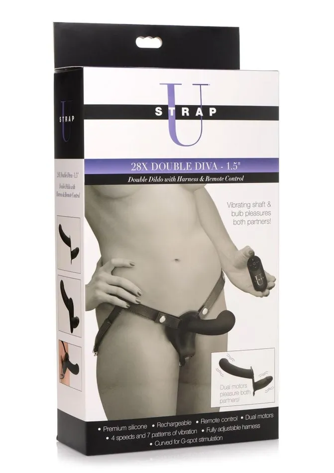 Strap U 28x Rechargeable Silicone 28x Double Dildo with Harness and Remote Control STRAP U Female Sex Toys