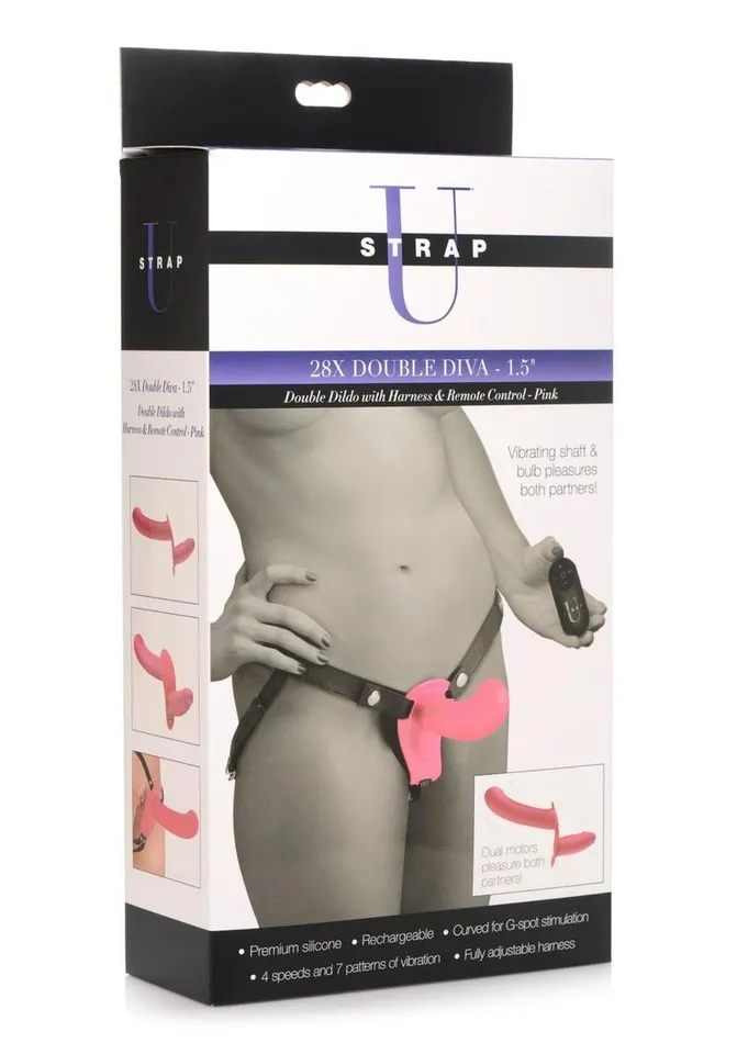 Strap U 28x Rechargeable Silicone 28x Double Dildo with Harness and Remote Control STRAP U Female Sex Toys