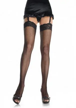 Fishnet Thigh Highs With Lace Top One Size Blk Leg Avenue Teddies And Bodies