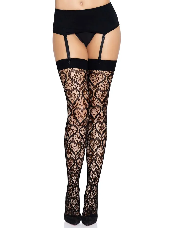 Leg Avenue Heart Net Thigh Highs One Size Black Anal