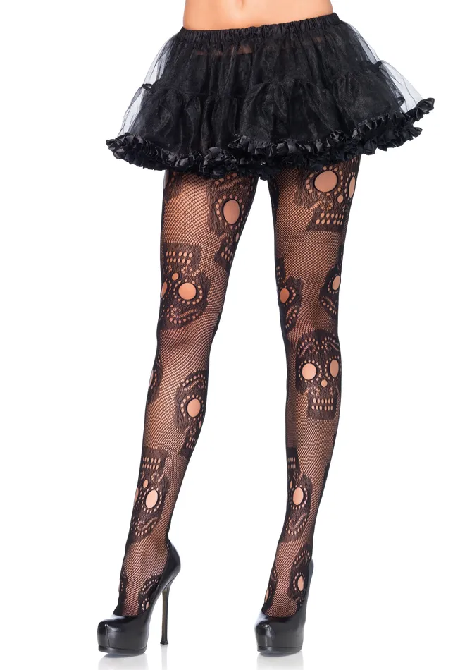 Leg Avenue Sugar Skull Net Pantyhose One Size Teddies And Bodies