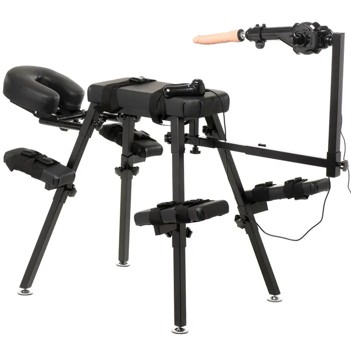 Obedience Bench With Sex Machine Black XR Brands Female Sex Toys