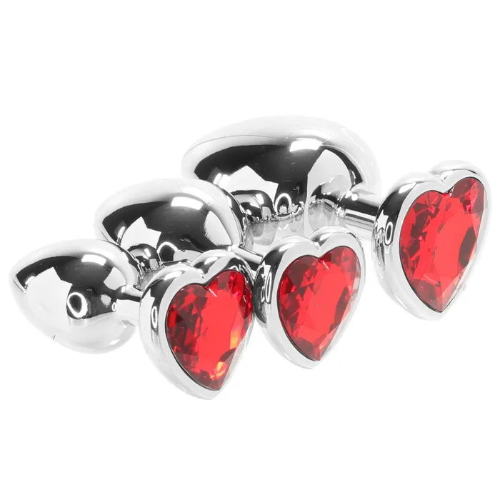 Three Hearts Aluminum Anal Plug Set Pink Cherry Anal
