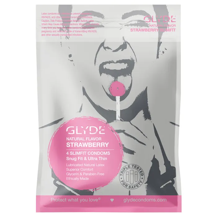 Vibrators GLYDE GLYDE SlimFit Organic Strawberry Flavored Condoms 4pk
