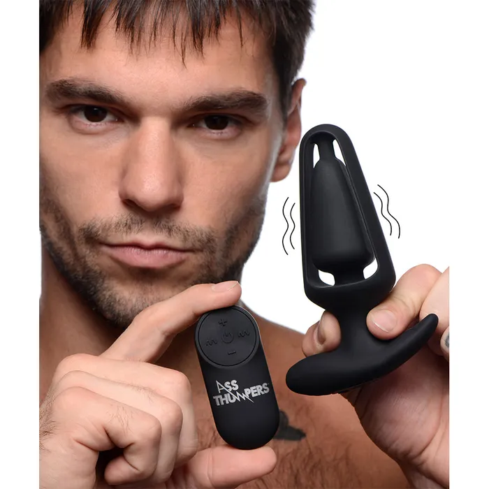 7X Vibrating Hollow Silicone Anal Plug Ass Thumpers Male Sex Toys