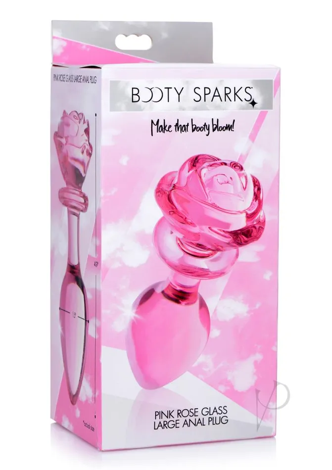 Anal Booty Sparks Booty Sparks Pink Rose Glass Anal Plug Large Pink