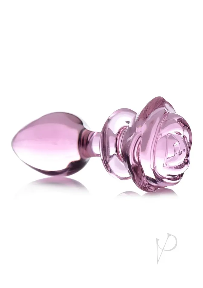 Anal Booty Sparks Booty Sparks Pink Rose Glass Anal Plug Large Pink