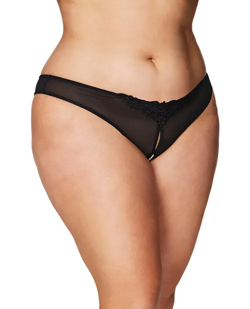Anal Crotchless Thong wPearls Black 1X2X Rsvp By Oh La La Cheri