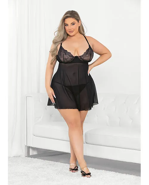 Anal Escante Raised Embroidery Lace Babydoll Black 3X