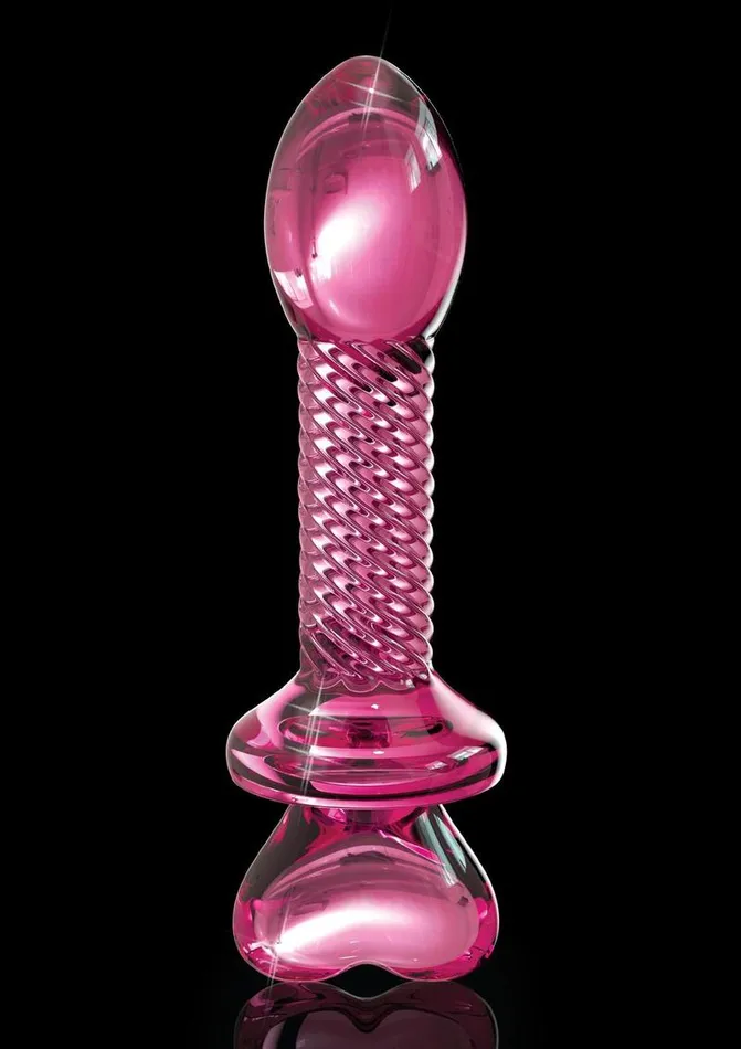 Anal Icicles No 82 Textured Glass Juicer Anal Probe with Heart Shaped Handle Pink Icicles