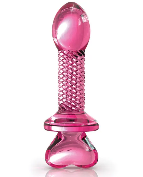 Anal Icicles No 82 Textured Glass Juicer Anal Probe with Heart Shaped Handle Pink Icicles